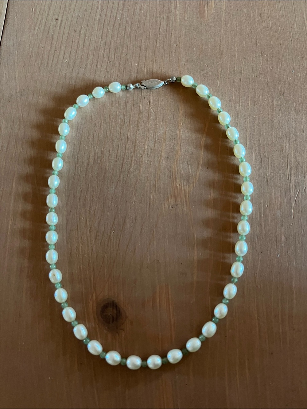 Pearl jade necklace stamped silver 925 genuine freshwater pearl and jade euc